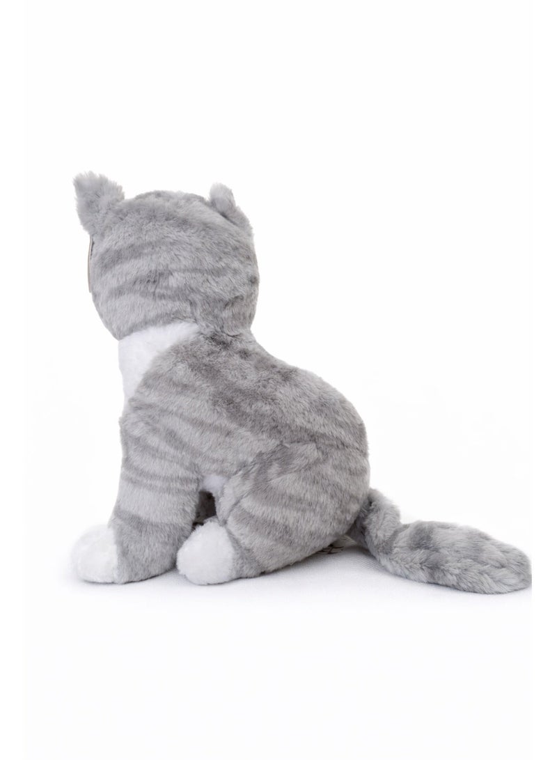 لعبة قطة محشوة تفاعلية مع صوت، دمية قطيفة ناعمة تصدر صوت مواء عند الضغط عليها، بطول 30 سم، قطة قطيفة قابلة للاحتضان باللونين الرمادي والأبيض، لعبة ناطقة مع مؤثرات صوتية، هدية قطيفة لطيفة وقابلة للعناق للأولاد والبنات، للأطفال الصغار والأطفال. - Image 3